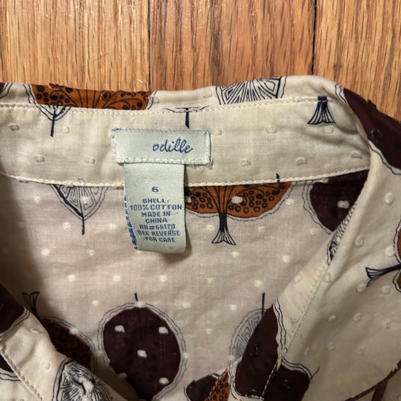 Odille Anthropologie Size 6 Tree Brown Leaf Unique Boho Button Blouse 3/4 Sleeve - Picture 2 of 7